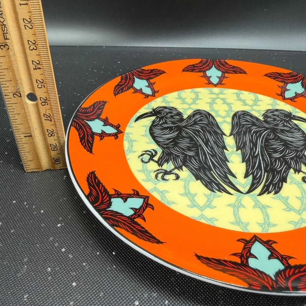 Crate & Barrel Patch NYC Halloween Plates Set 4 Skull Cat Bat Raven 8